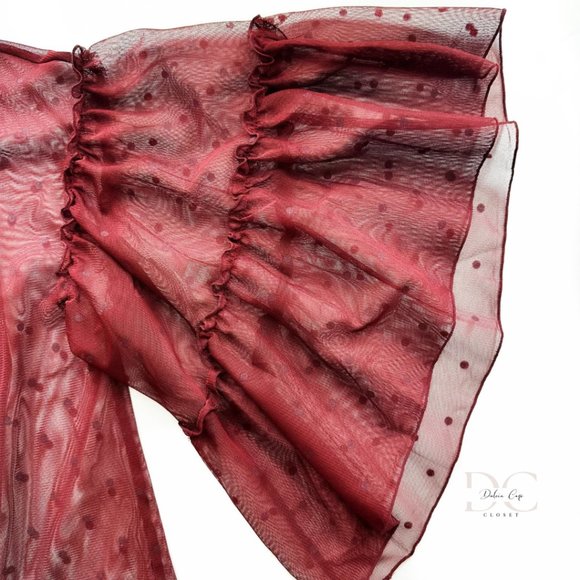 EXPRESS Polka Dot Mesh Top In Burgundy Size S - Picture 7 of 10